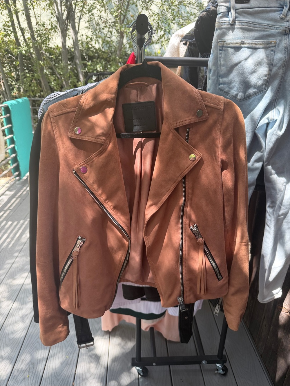 AllSaints Rust Suede Moto Jacket
